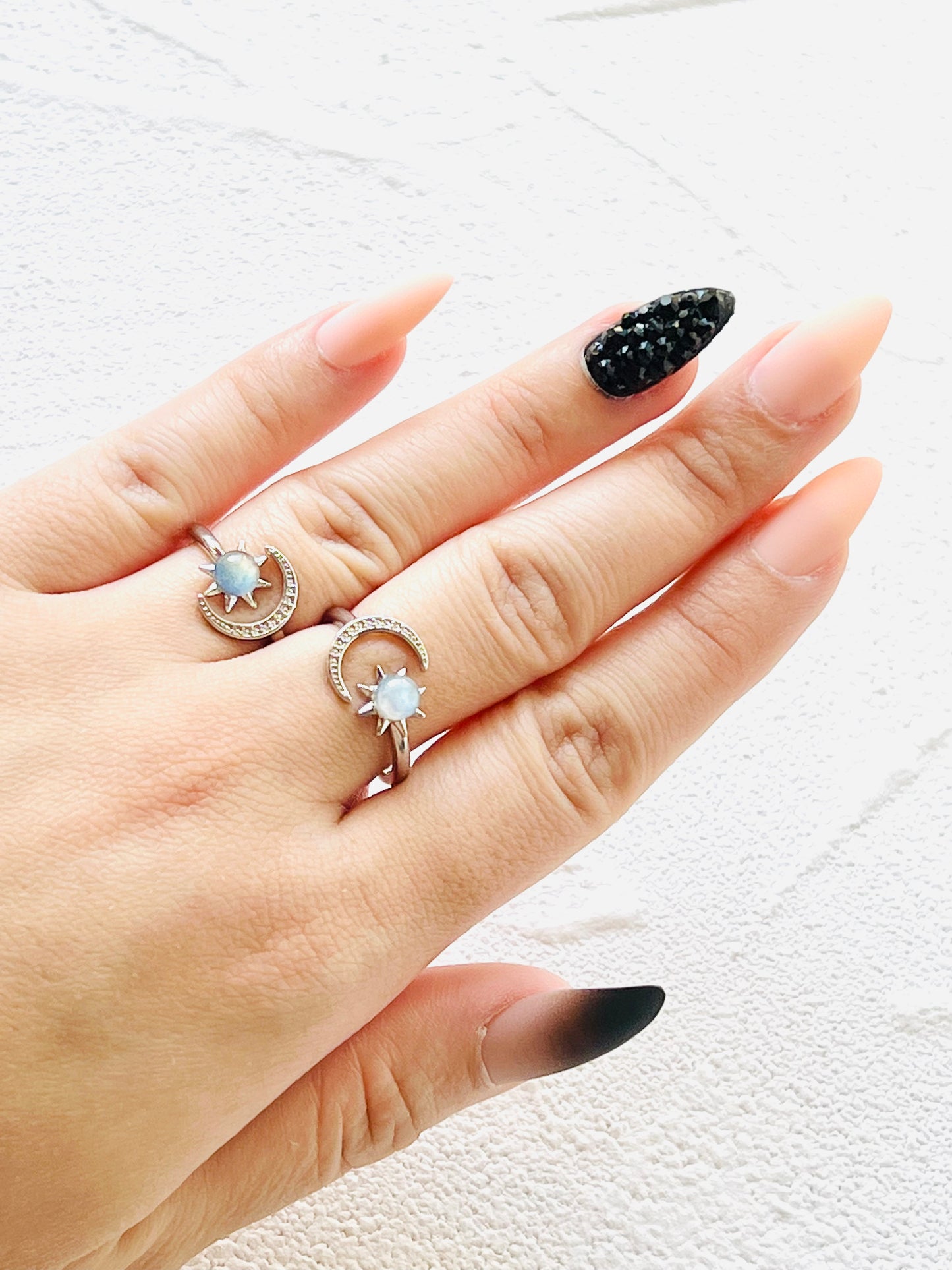 Labradorite sun and moon ring