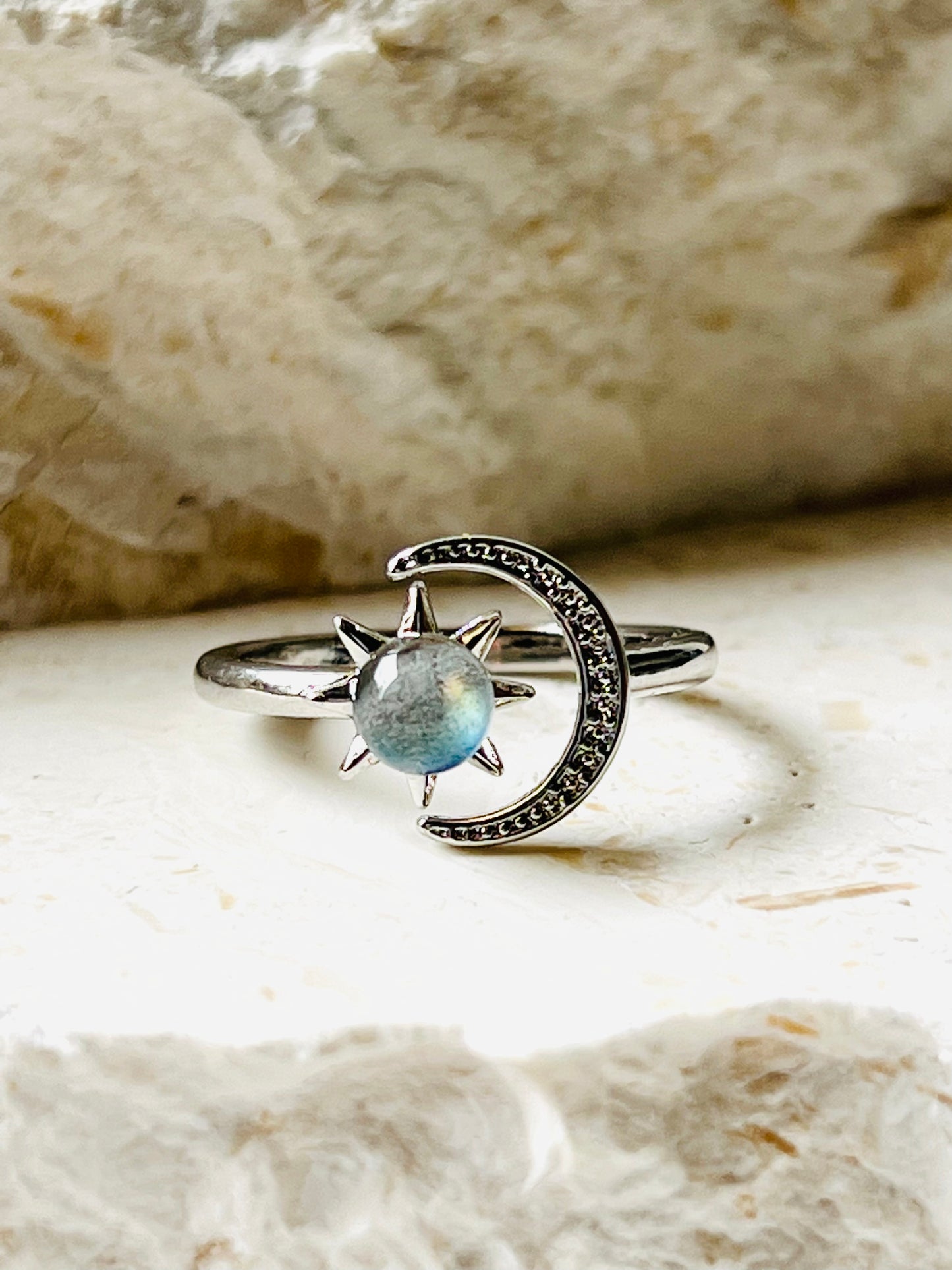 Labradorite sun and moon ring