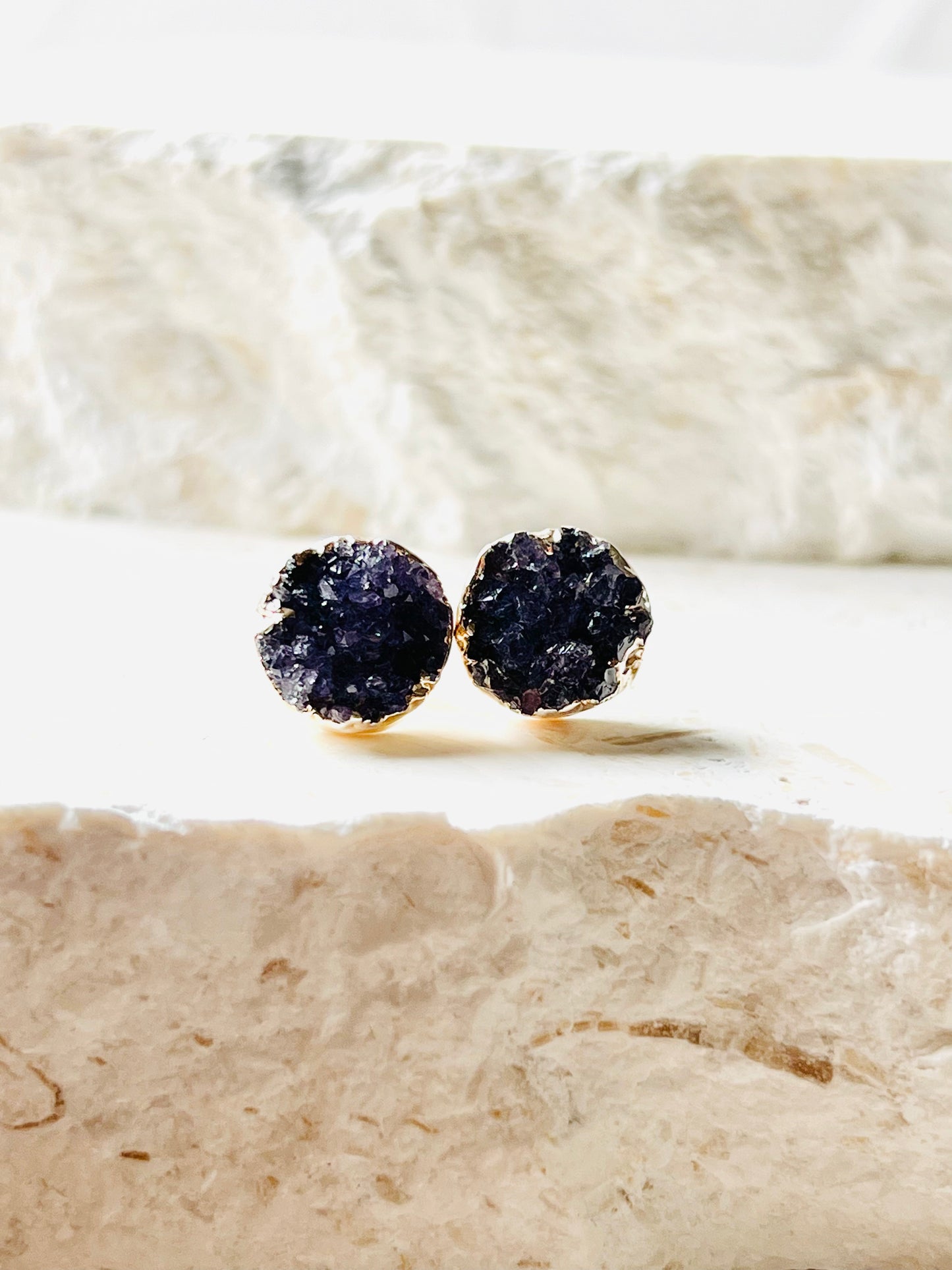 Amethyst gold plated round earrings