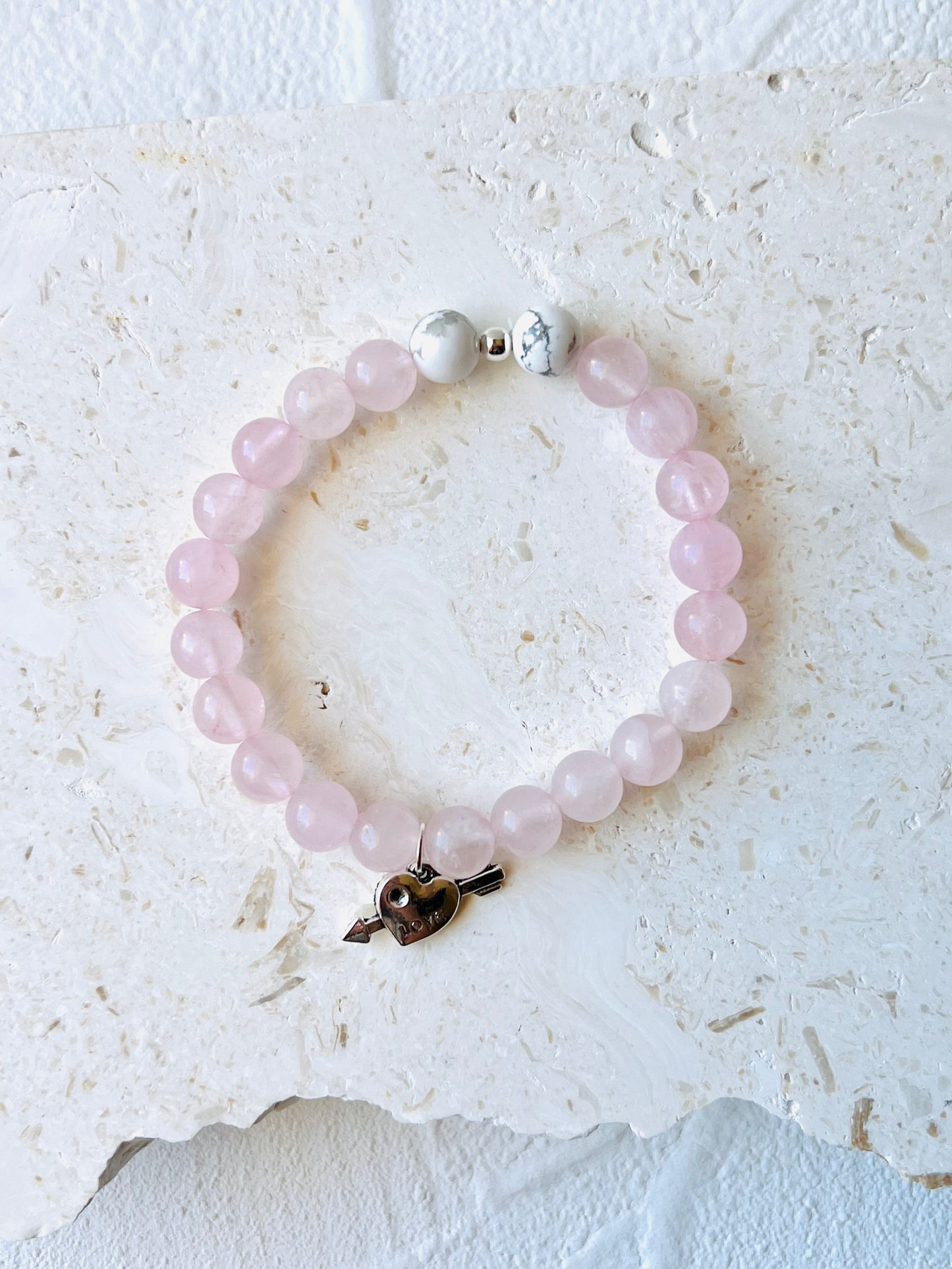 Rose Quartz bracelet with love charm