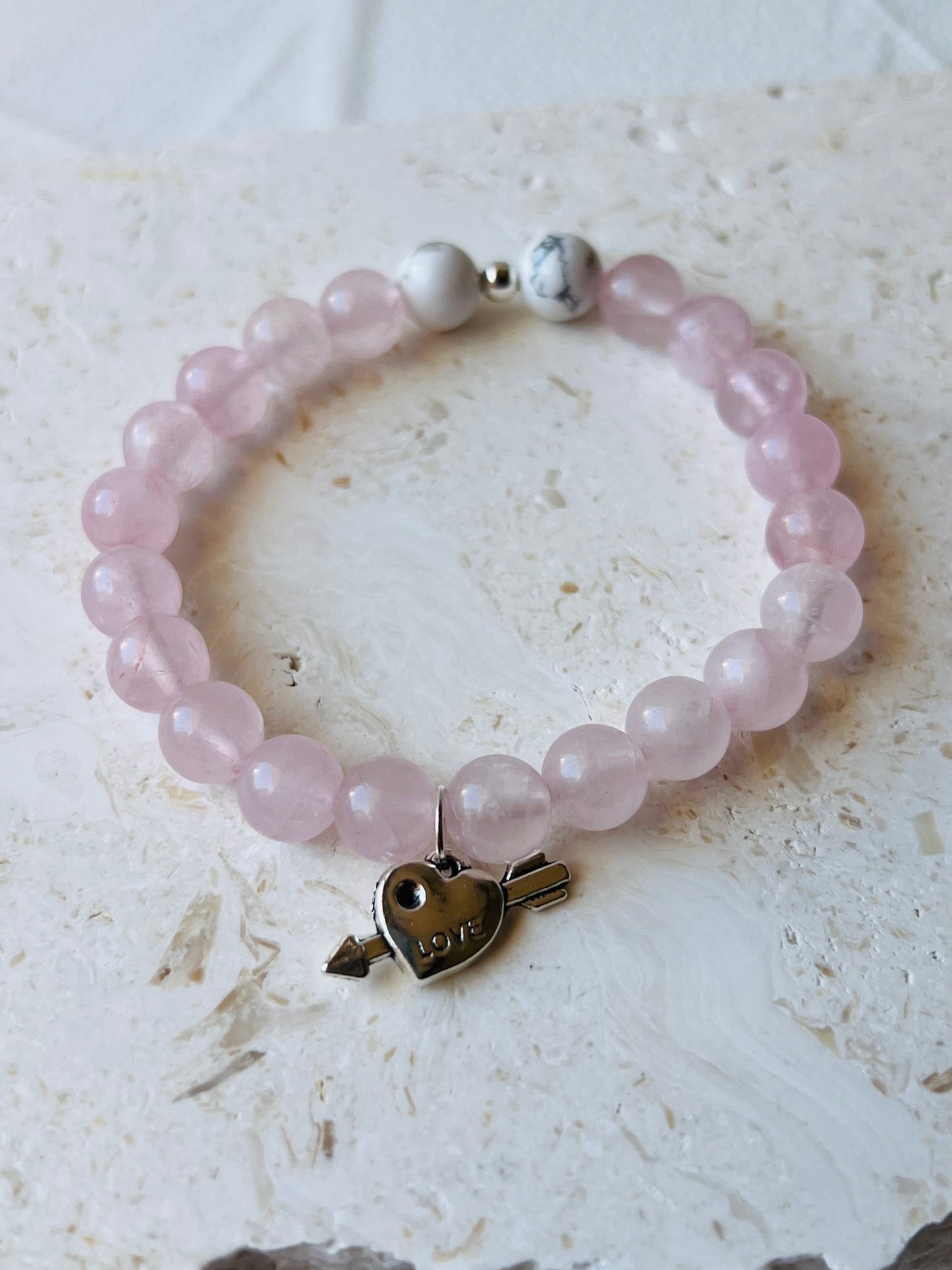 Rose Quartz bracelet with love charm