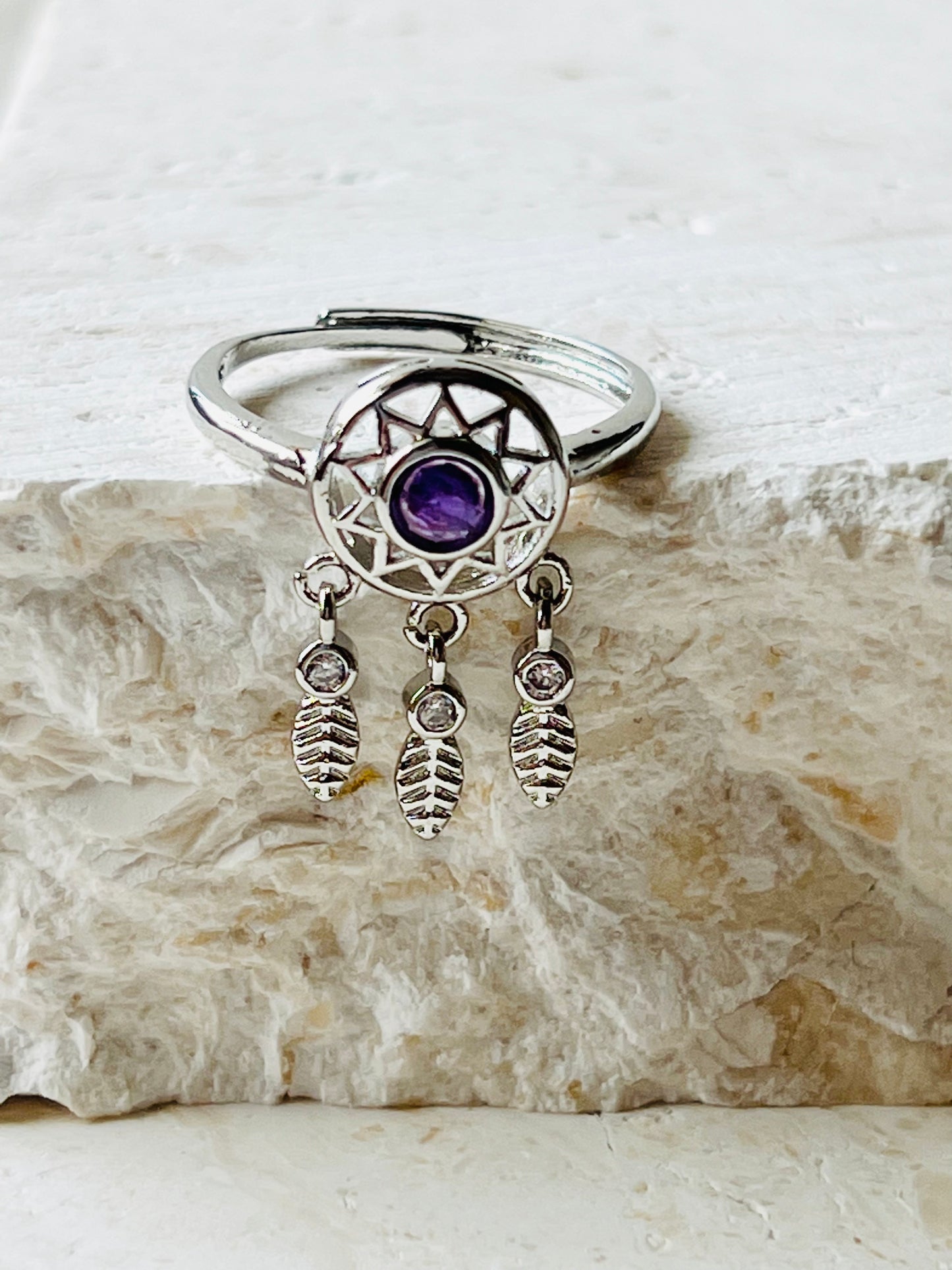 Amethyst dream catcher ring