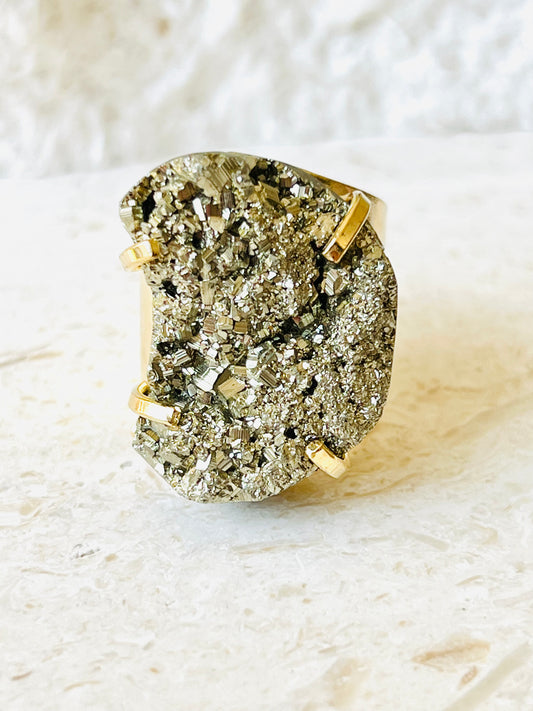Pyrite cuff ring