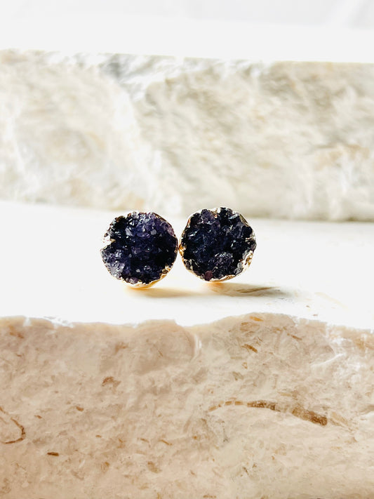 Amethyst gold plated round earrings