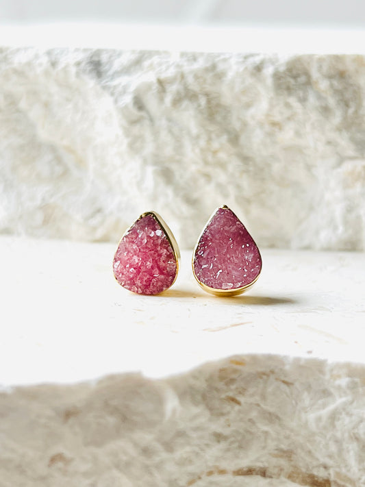 Quartz teardrop gold plated earrings