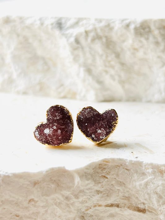 Quartz heart shaped gold plated earrings