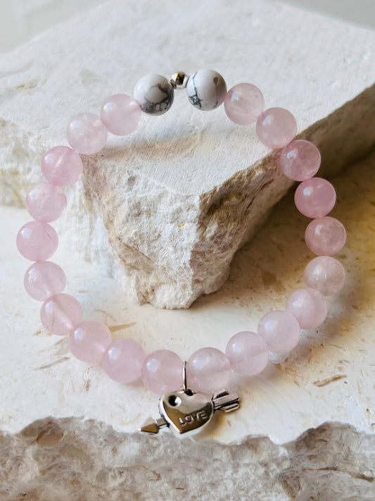 Rose Quartz bracelet with love charm