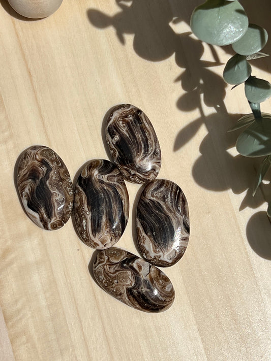 Chocolate Calcite Mini Palmstone - Zoee Crystals