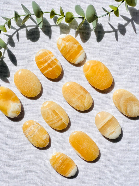 Orange Calcite Mini Palmstone - Zoee Crystals