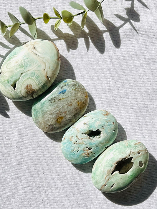 Blue Aragonite Palmstone - Zoee Crystals